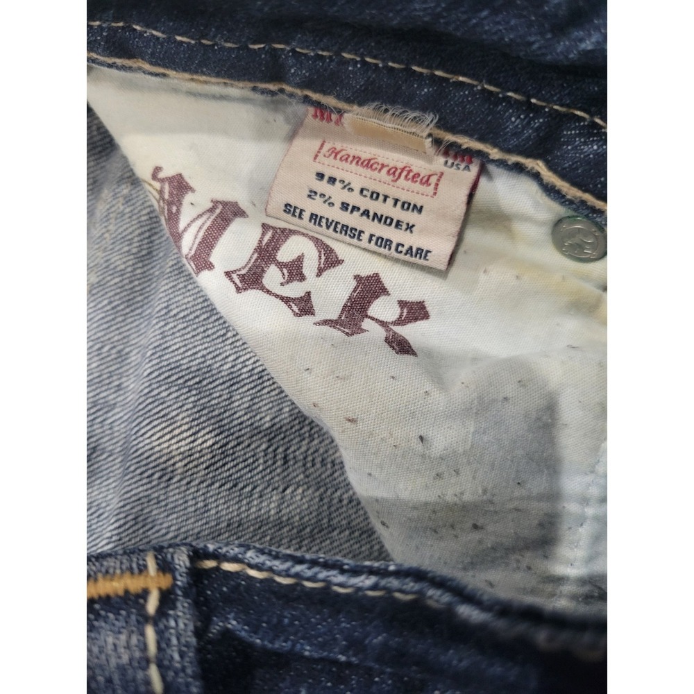 MEK‎ Denim Oaxaca Women 26/34 Dark Wash Distressed Embroidered Bootcut Jeans - Picture 8 of 8